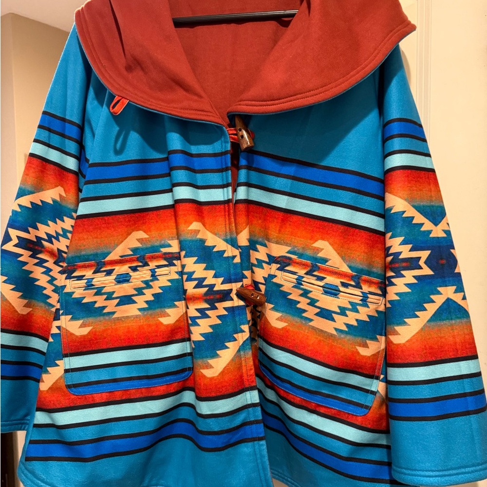 Hooded Poncho Jacket Aztec Pattern - Picture 2 of 8